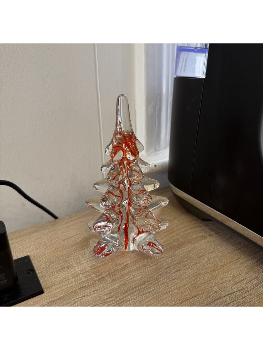 Vintage Blown Glass Red Swirl Christmas Tree Figurine